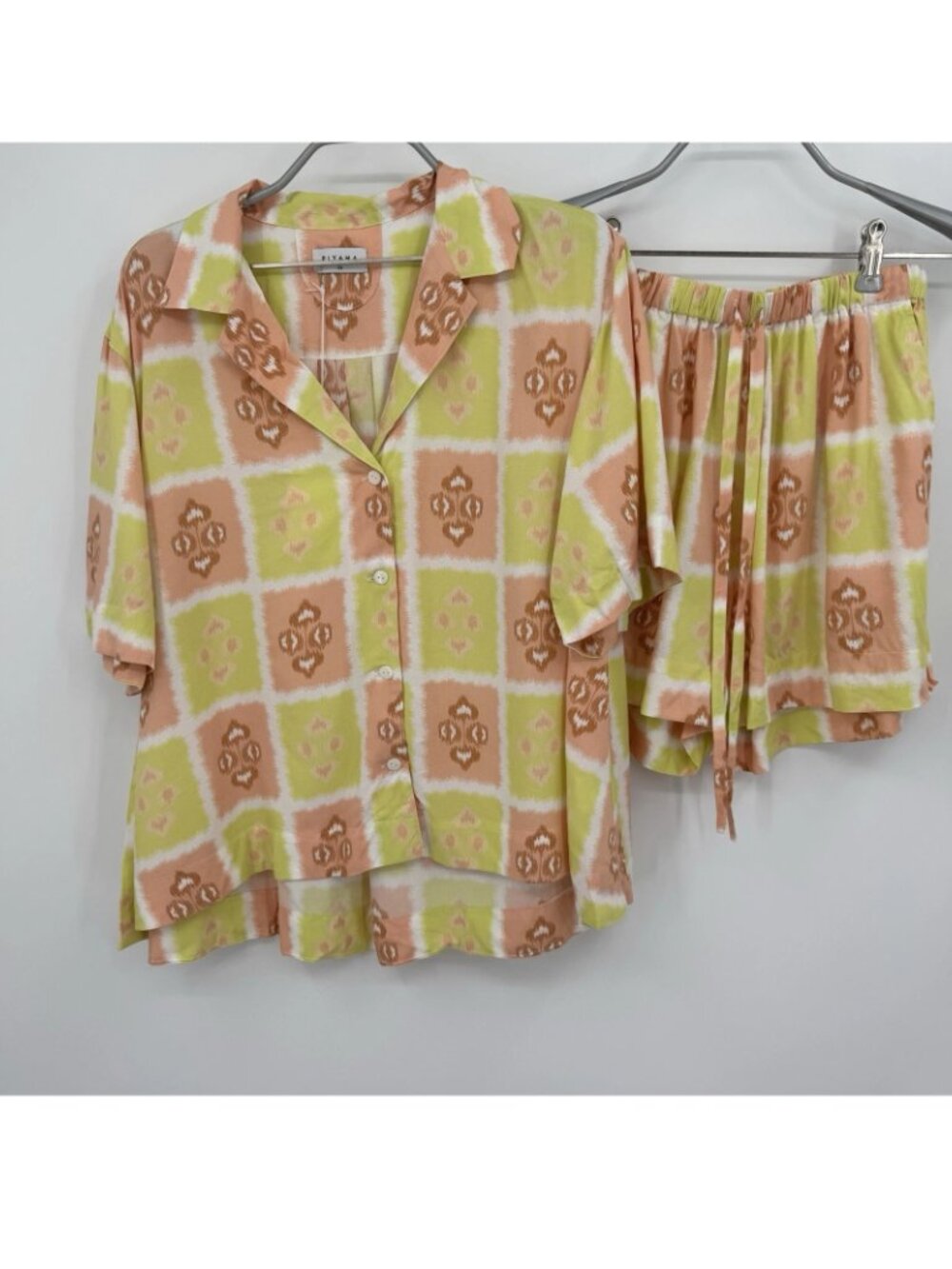 PIYAMA 2pc Ecovero Pajama Set in Ikat Gelato size XS Short Sleeve Shirt & Shorts